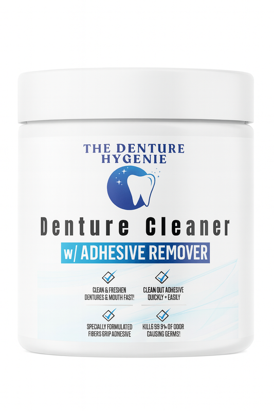 Denture Cleaning & Adhesive Remover Fizzing Magic Powder– Stain Removal, Adhesive Remover, Sanitizer & Breath Freshener