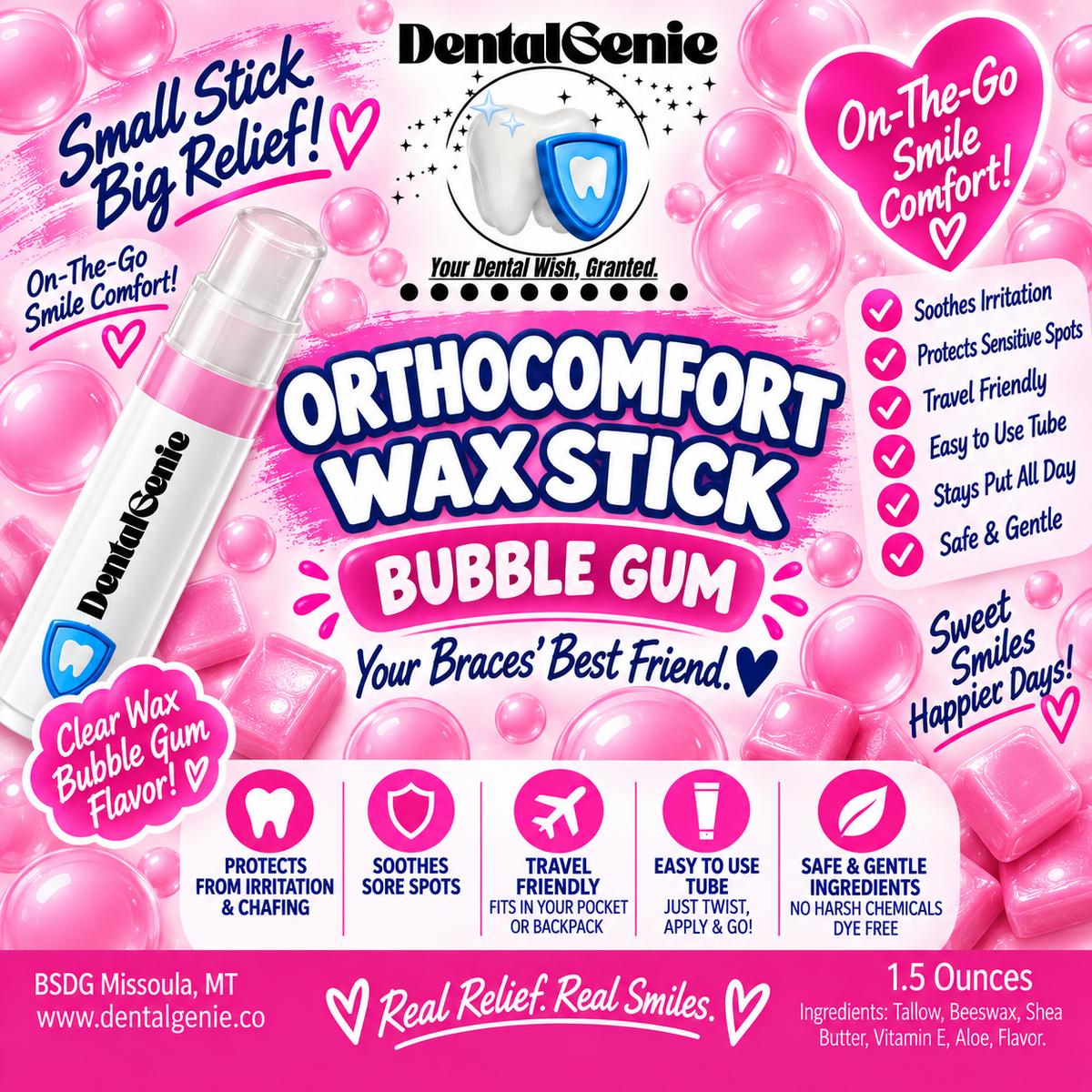 Dental Genie: 2 Pack-Braces Wax Stick- w/ Healing Tallow & Beeswax