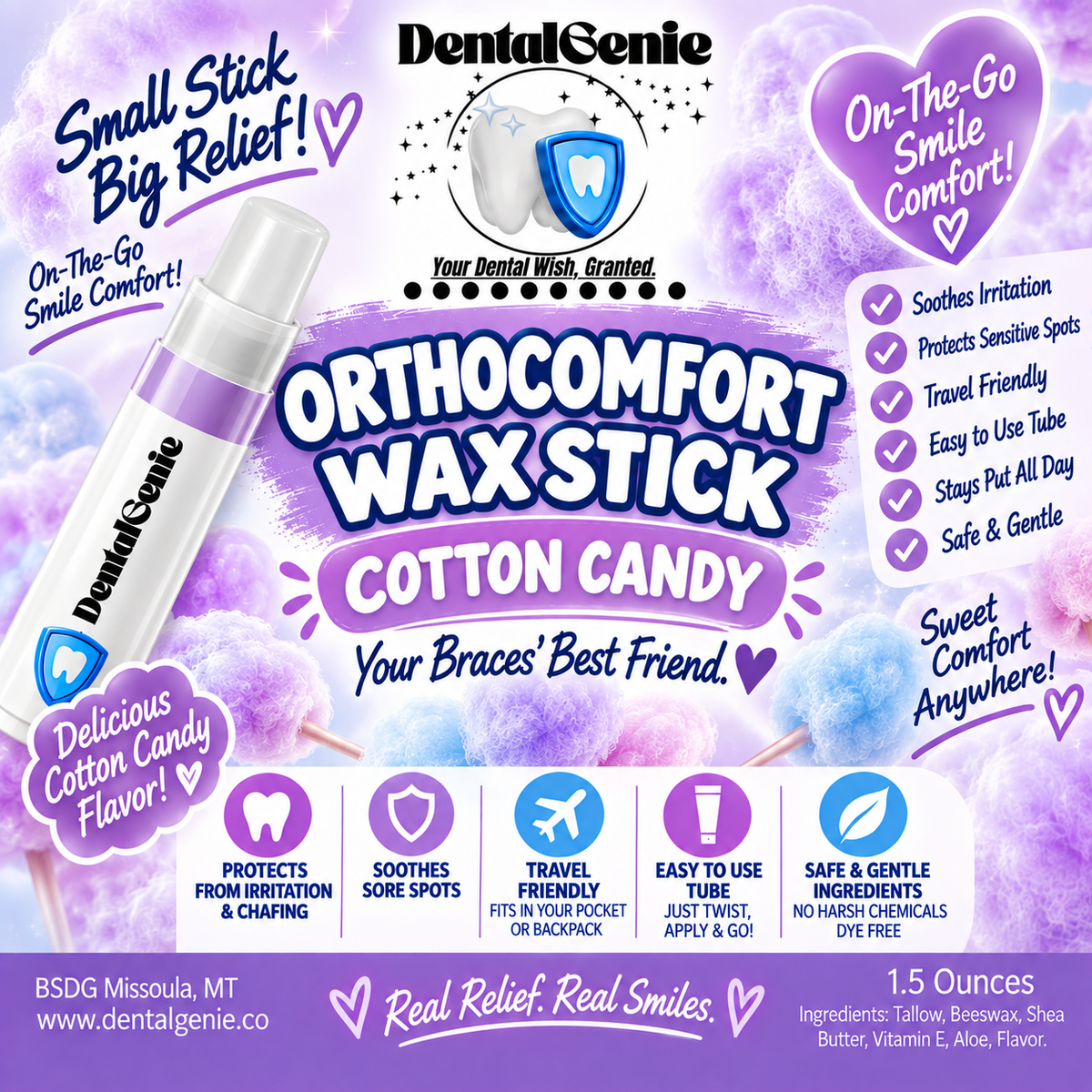 Dental Genie: 2 Pack-Braces Wax Stick- w/ Healing Tallow & Beeswax