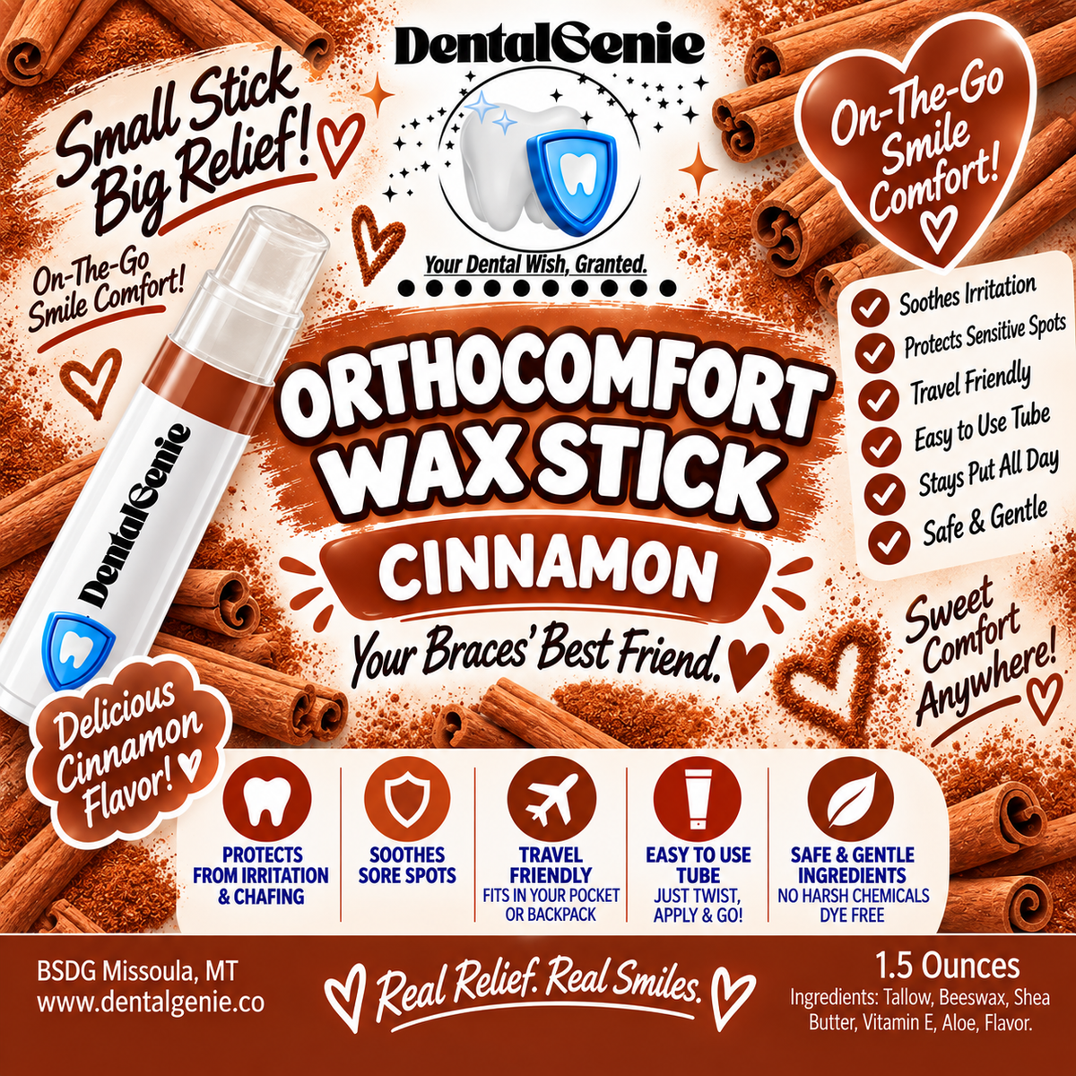 Dental Genie: 2 Pack-Braces Wax Stick- w/ Healing Tallow & Beeswax