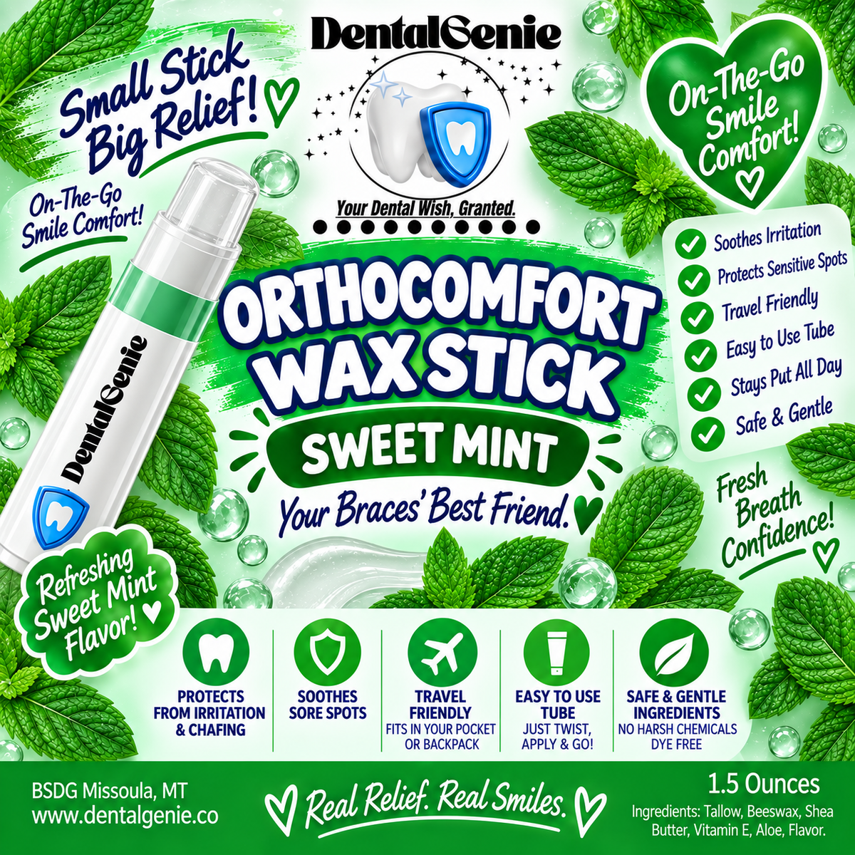 Dental Genie: 2 Pack-Braces Wax Stick- w/ Healing Tallow & Beeswax