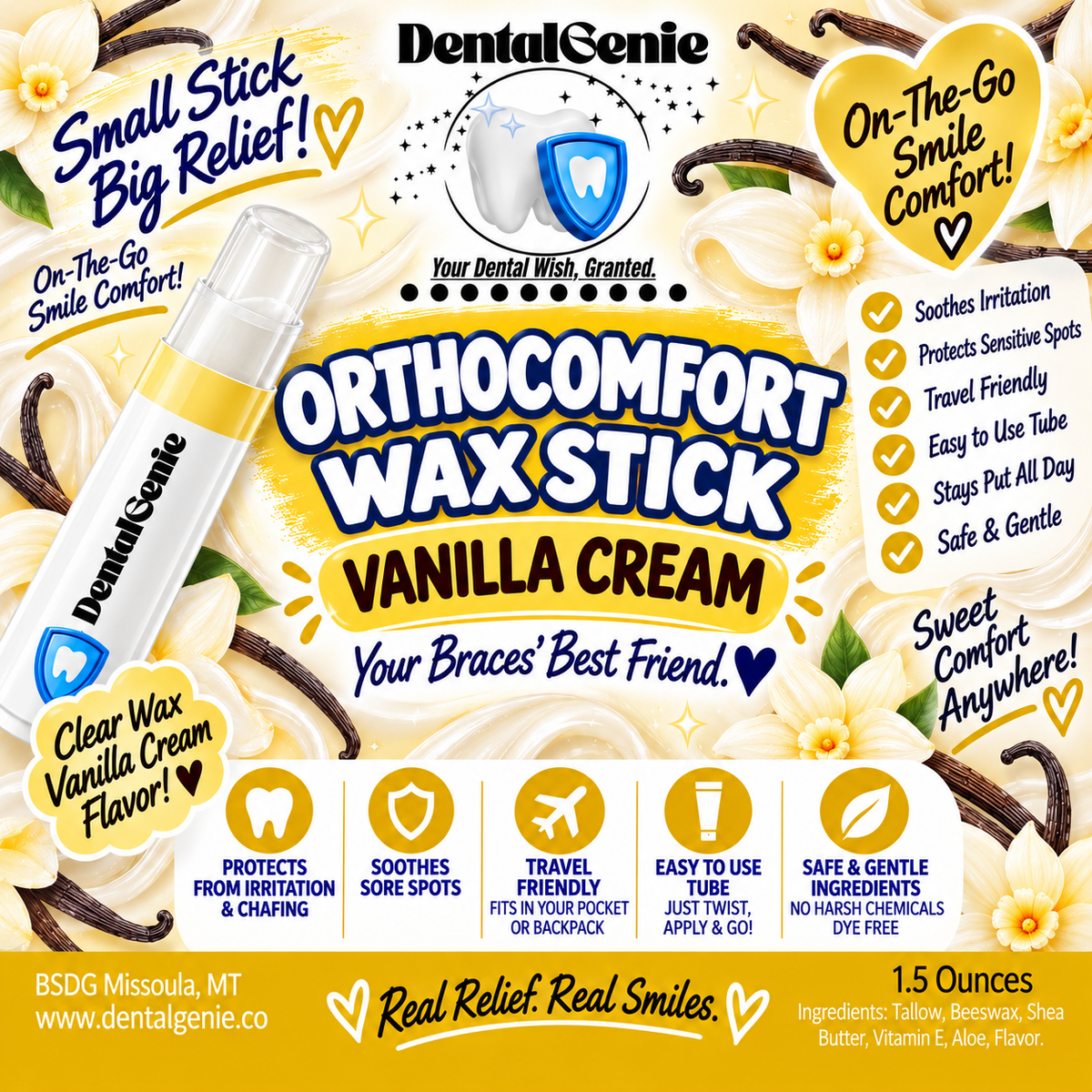 Dental Genie: 2 Pack-Braces Wax Stick- w/ Healing Tallow & Beeswax