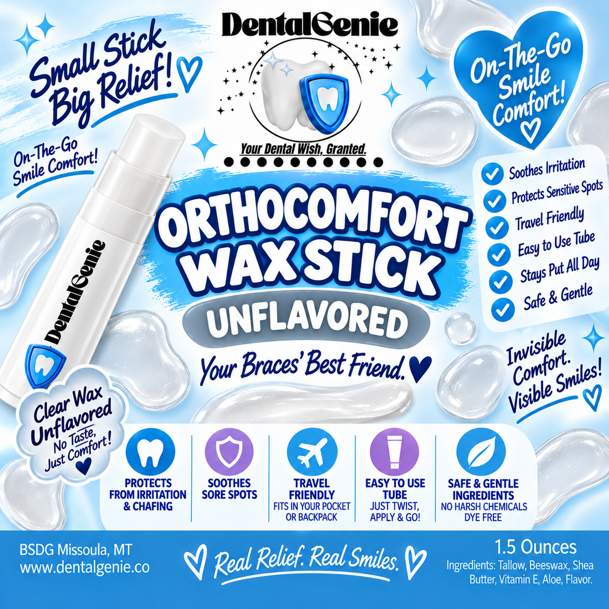 Dental Genie: 2 Pack-Braces Wax Stick- w/ Healing Tallow & Beeswax